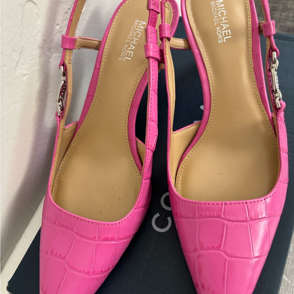 Michael Kors Pink Croc-Embossed Slingback Heels